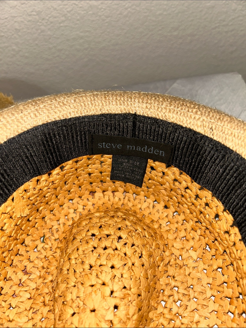 Steve Madden Natural Straw Fedora Hat with Black Band and Straw hat w/Turquoise - Picture 5 of 7